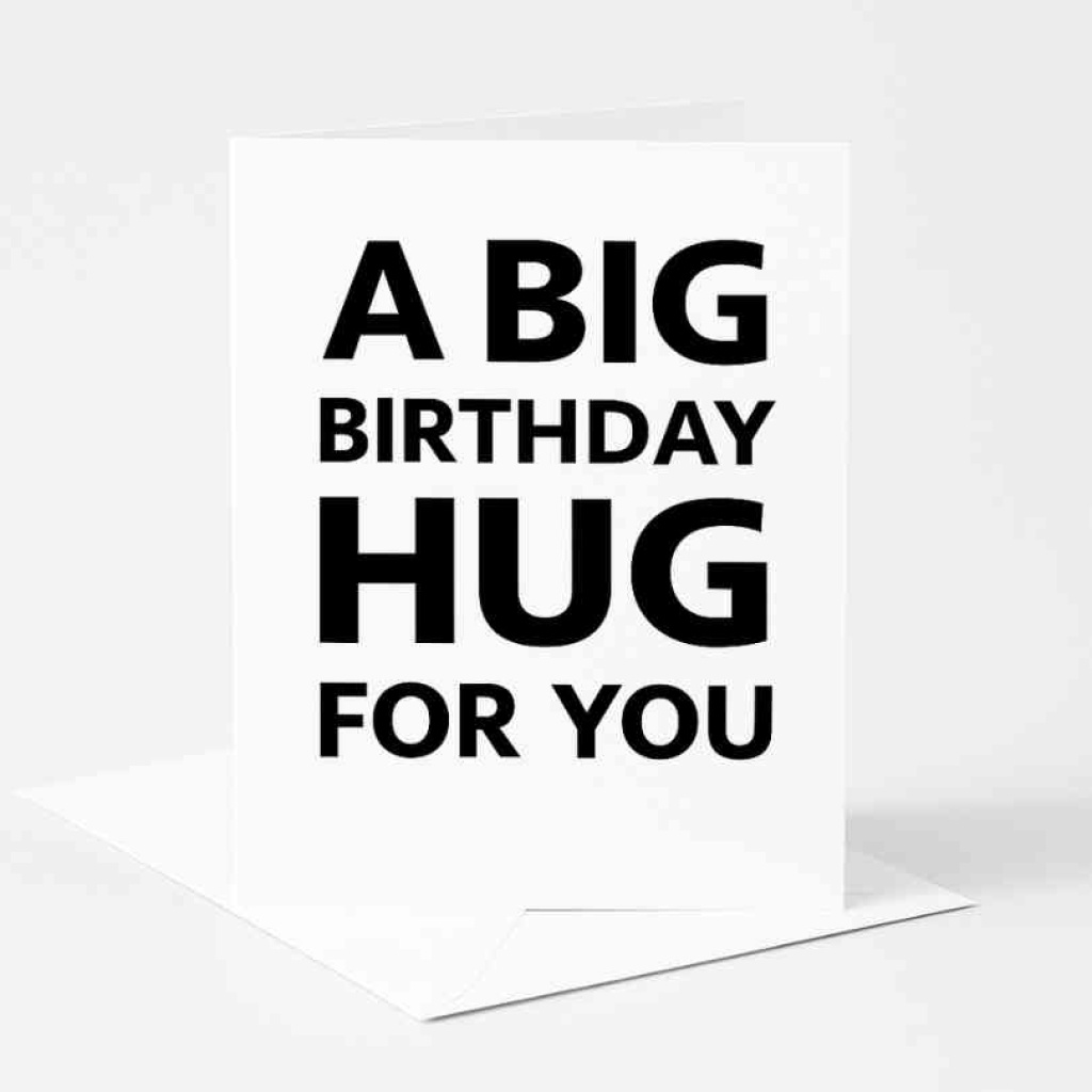 Wenskaart – "A Big Birthday Hug for You" – Zwart/Wit – Inclusief Envelop