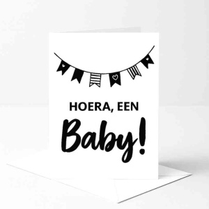 Wenskaart – "Hoera, een Baby!" – Minimalistisch & Lief – Inclusief Envelop