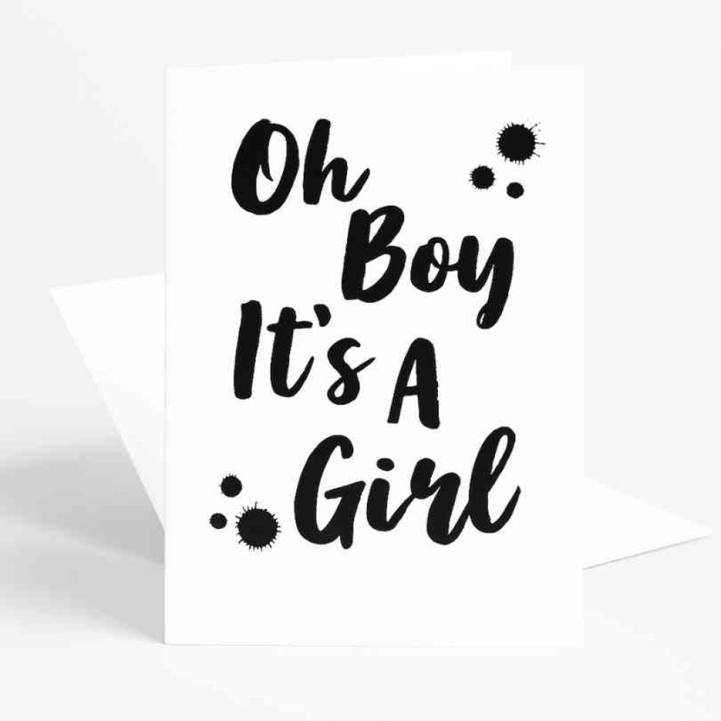 Wenskaart – "Oh Boy, It’s a Girl" – Speels & Uniek – Inclusief Envelop