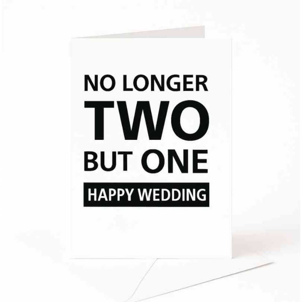 Wenskaart "No Longer Two But One – Happy Wedding" – Moderne Trouwkaart – Inclusief Envelop