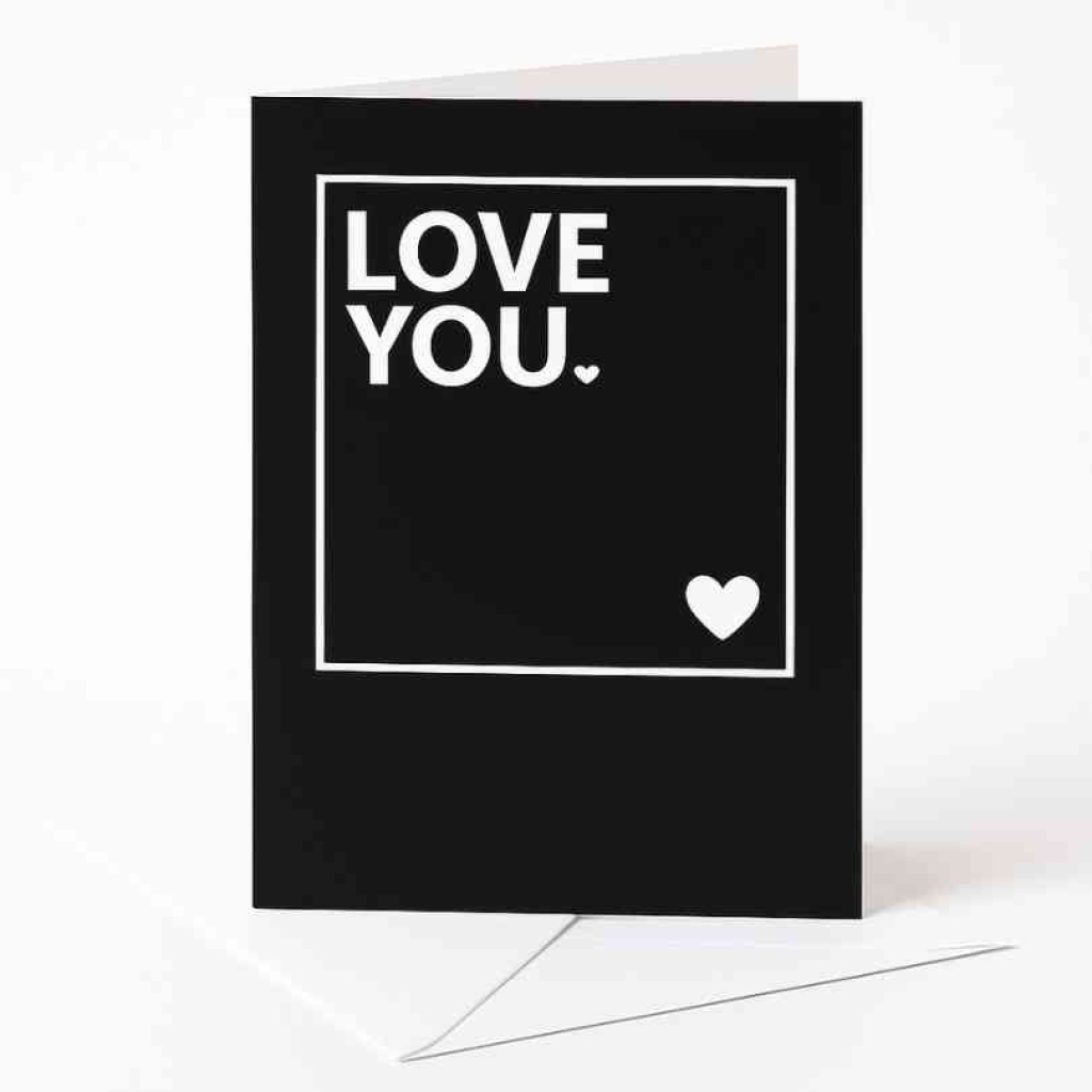 Wenskaart "Love You" – Zwart/Wit – Minimalistisch – 120 x 170 mm – Met Envelop