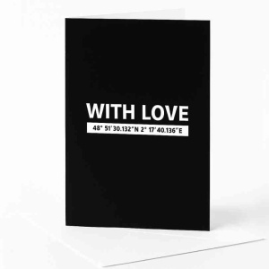 Wenskaart – "With Love" – Met Coördinaten van Parijs – Inclusief Envelop
