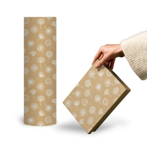 Papierrol – Kraft – Paardebloem print – 50cm x 150m