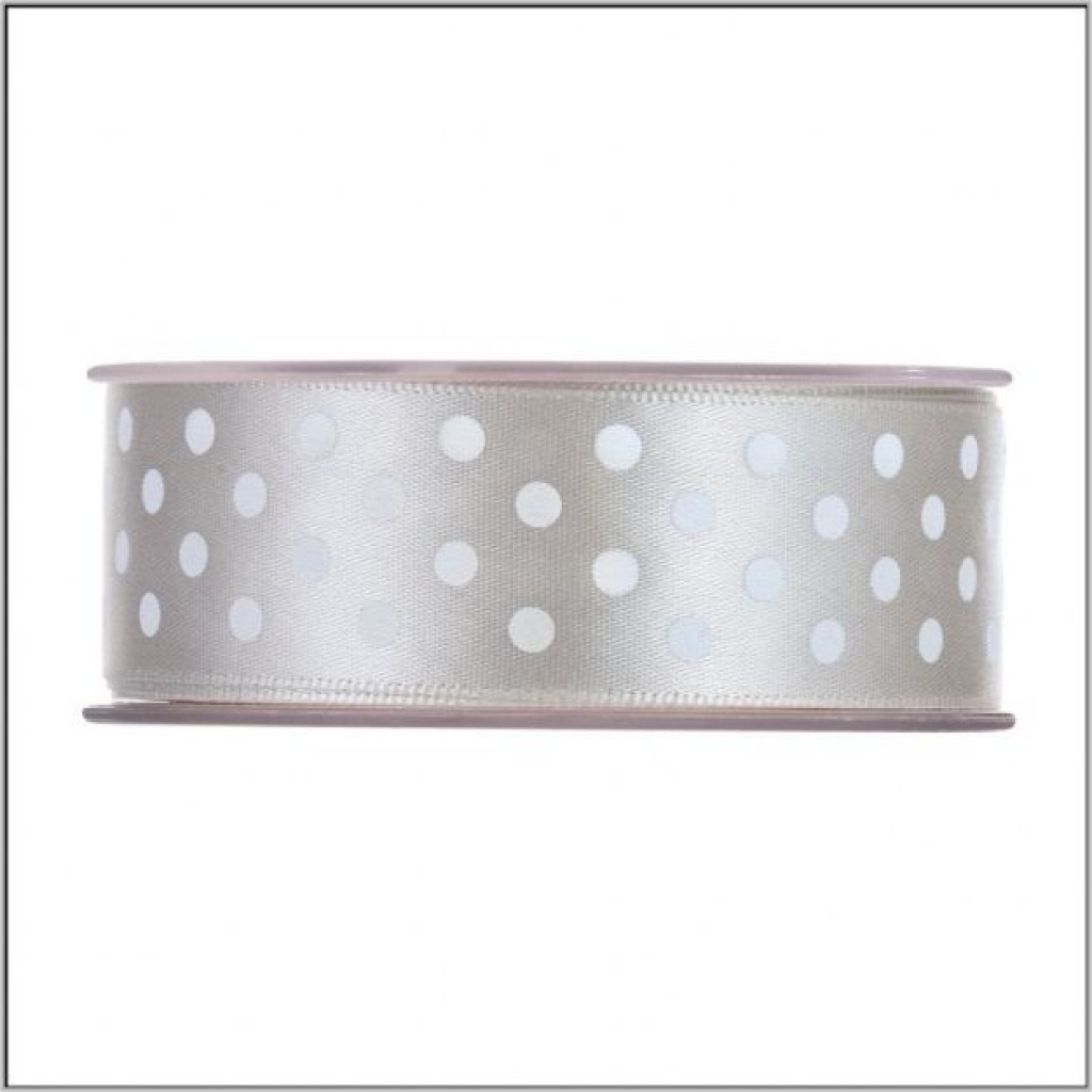 Double faced satijn lint met stip - 25 mm x 20 meter - grijs