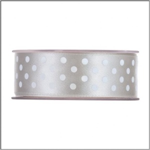 Double faced satijn lint met stip - 25 mm x 20 meter - grijs