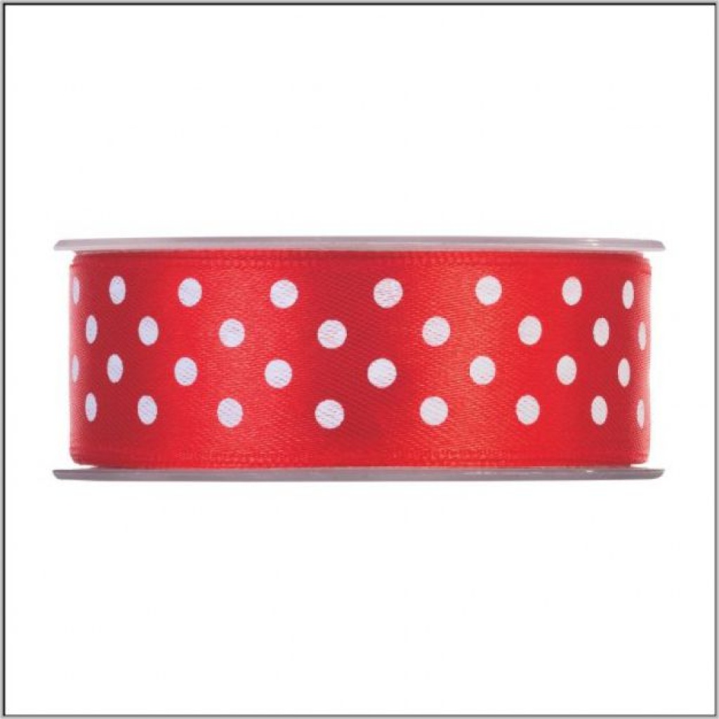 Double faced satijn lint met stip - 25 mm x 20 meter - rood