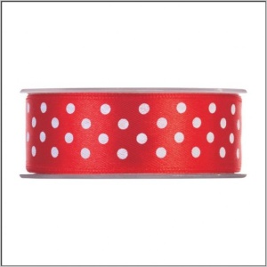 Double faced satijn lint met stip - 25 mm x 20 meter - rood
