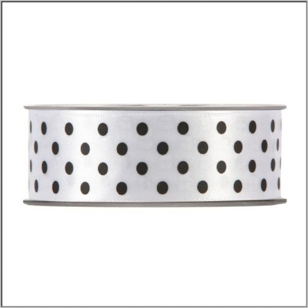 Double faced satijn lint met stip - 25 mm x 20 meter - wit