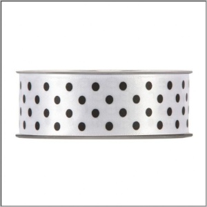 Double faced satijn lint met stip - 25 mm x 20 meter - wit