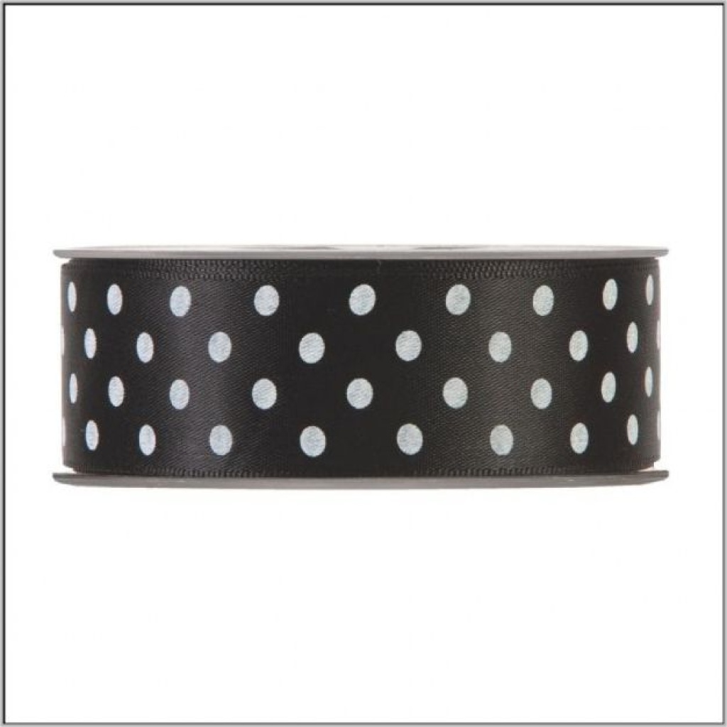 Double faced satijn lint met stip - 25 mm x 20 meter - zwart