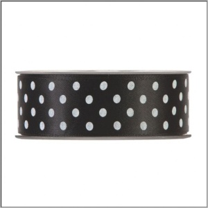 Double faced satijn lint met stip - 25 mm x 20 meter - zwart