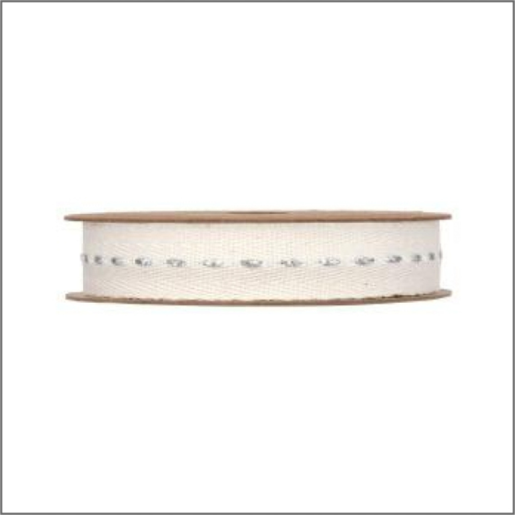 Katoen lint  – line – zilver - 15mm x 10 meter