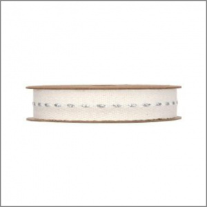 Katoen lint  – line – zilver - 15mm x 10 meter