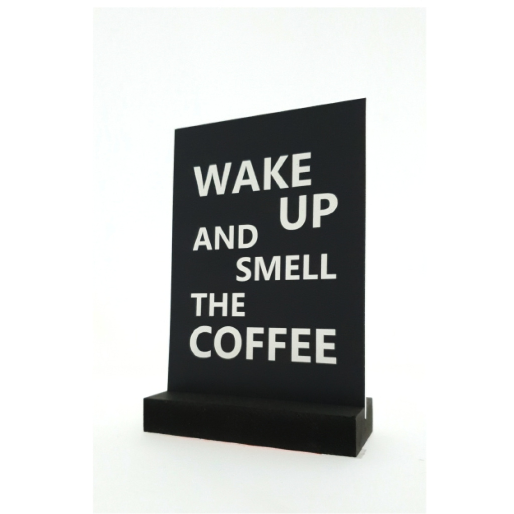 Decoplaatje – wake up and smell the coffee – met houder