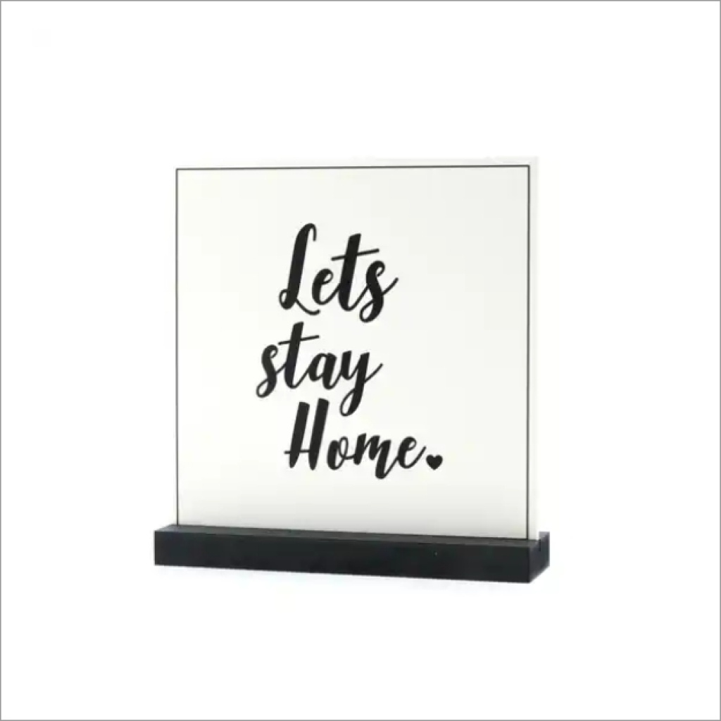 Decoplaatje – lets stay home – met houder
