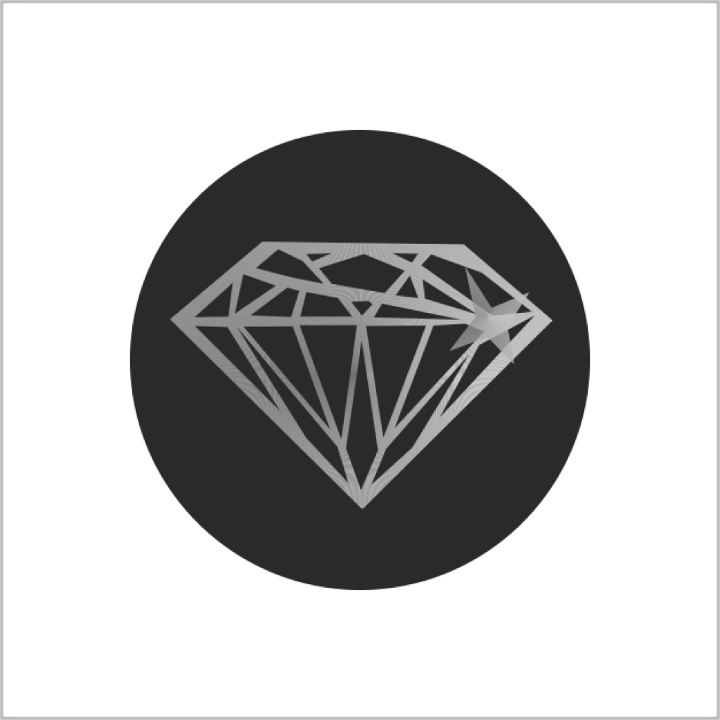 500x - "Diamant Zilver" - Luxe Etiketten - Sluitzegels - Ø35mm - Mat Zwart met Glans Zilveren Opdruk - Inclusief Dispenserdoos