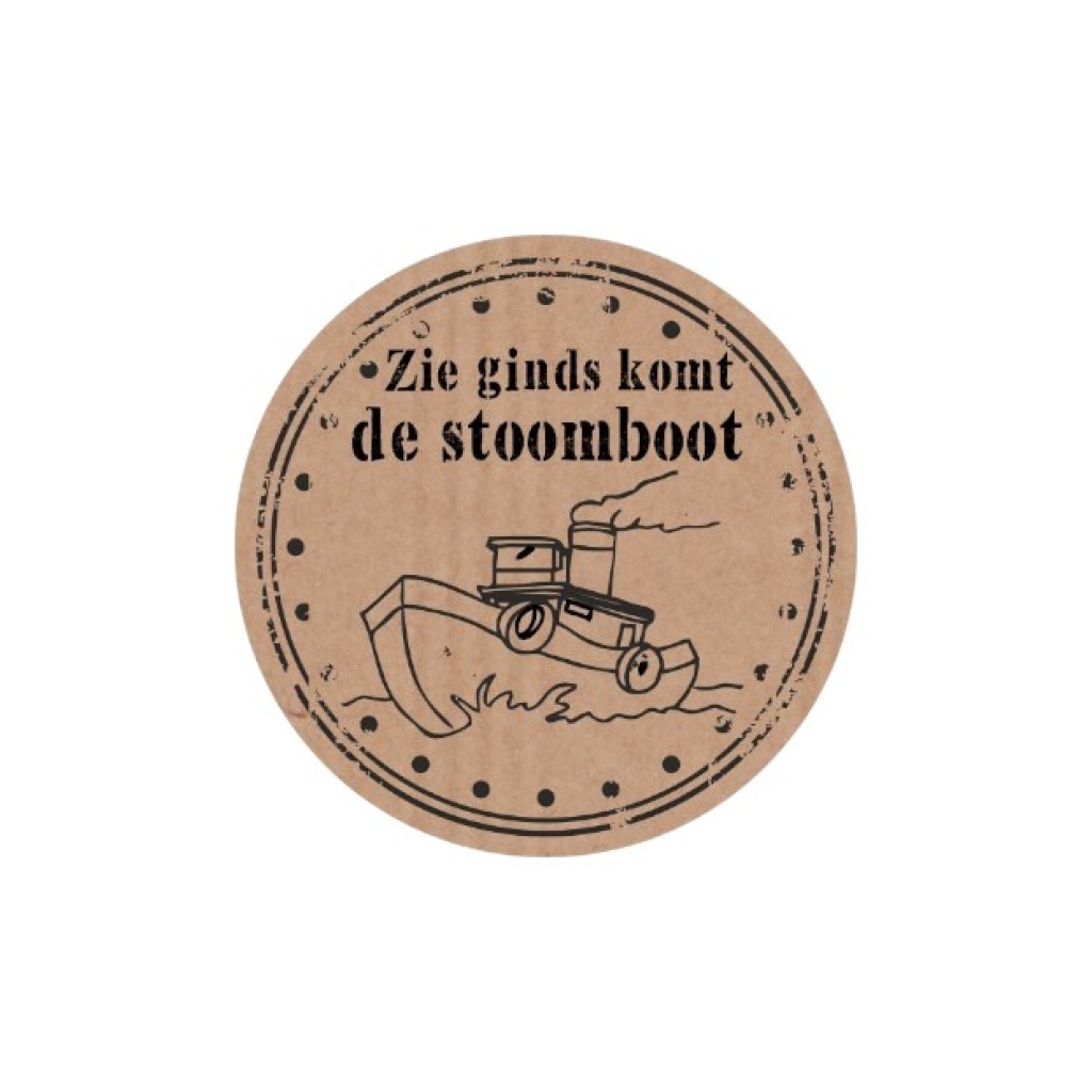 500x - "Zie Ginds Komt de Stoomboot" - Rond 35mm - Sinterklaas Etiketten - Kraft - Stickers