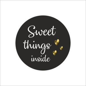 250x – "Sweet Things Inside" – Ø40 mm – Zwart met Goud - Stickers