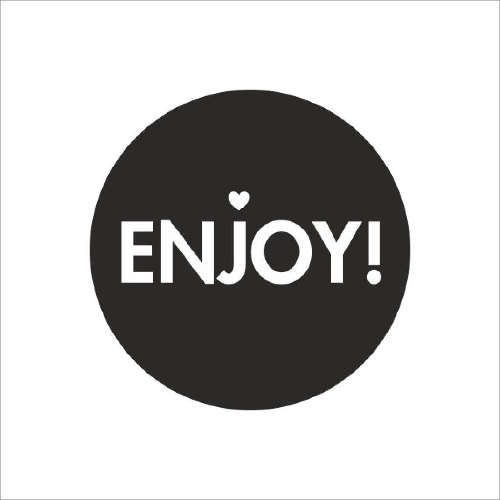 250x - "ENJOY!" - Wensetiketten - Gelegenheidsetiketten - Sluitzegels - Ø40mm - Mat Zwart met Witte Opdruk - Stickers