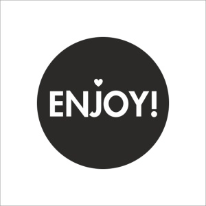 250x - "ENJOY!" - Wensetiketten - Gelegenheidsetiketten - Sluitzegels - Ø40mm - Mat Zwart met Witte Opdruk - Stickers