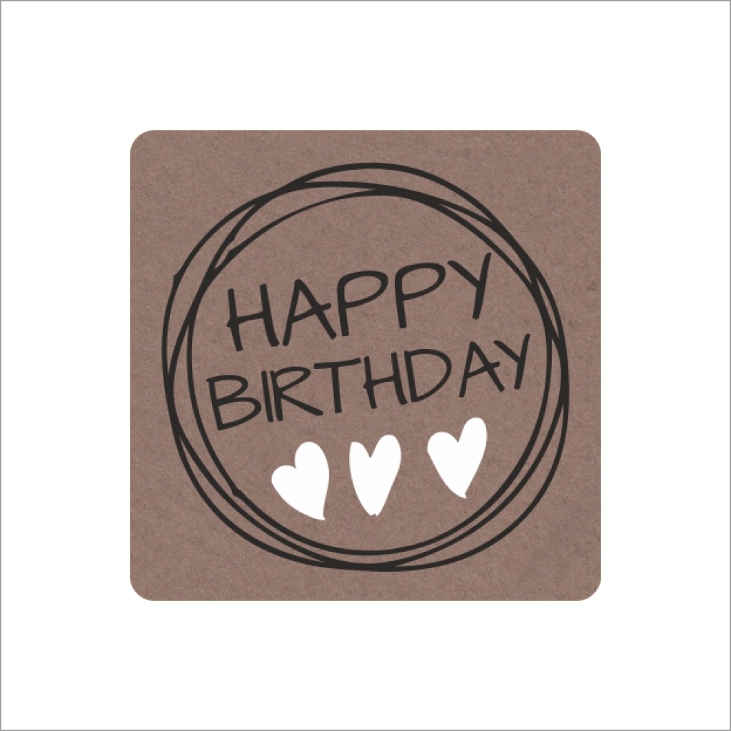 Stickers - Happy Birthday - Kraft - 39x39mm -per 10 stuks of 250 Stuks - Etiketten - Sluitzegel - Feestelijke Verjaardagsstickers