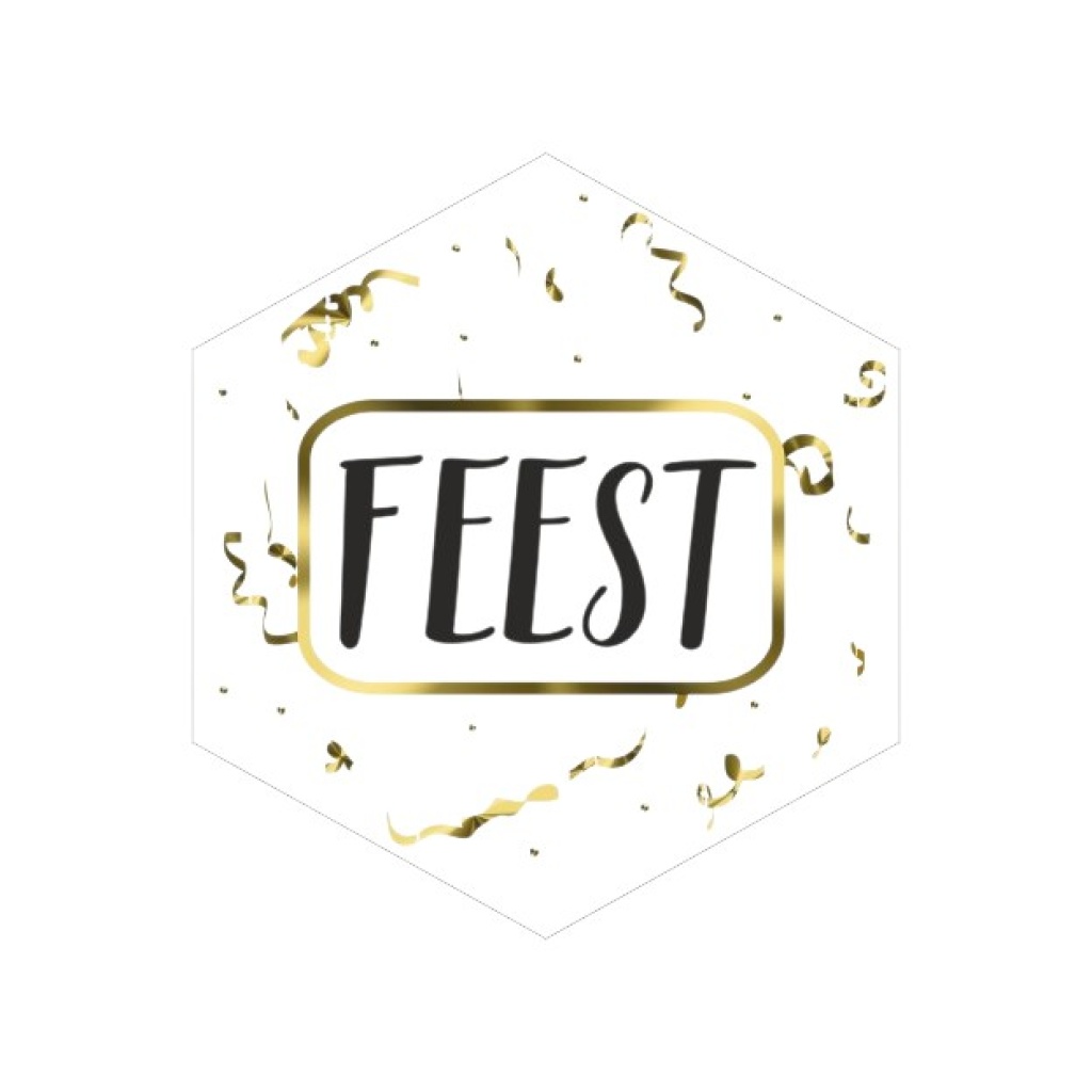 25x – "Feest" – Hexagon Etiketten – Goud en Zwart  – Sluitzegel voor Feestelijke Gelegenheden - Stickers