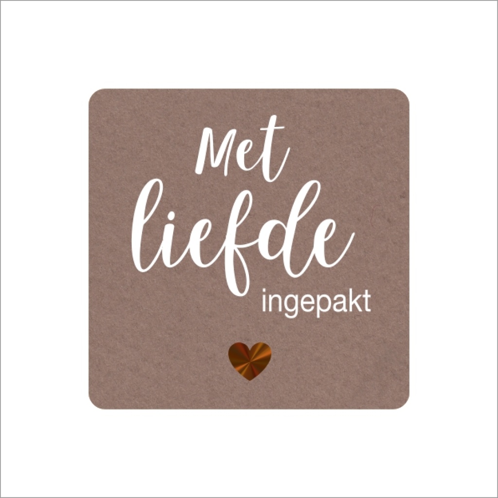 Stickers - Met Liefde Ingepakt - Kraft - 39x39mm - 250 Stuks - Etiketten - Sluitzegel - Voor Cadeaus en Verpakkingen