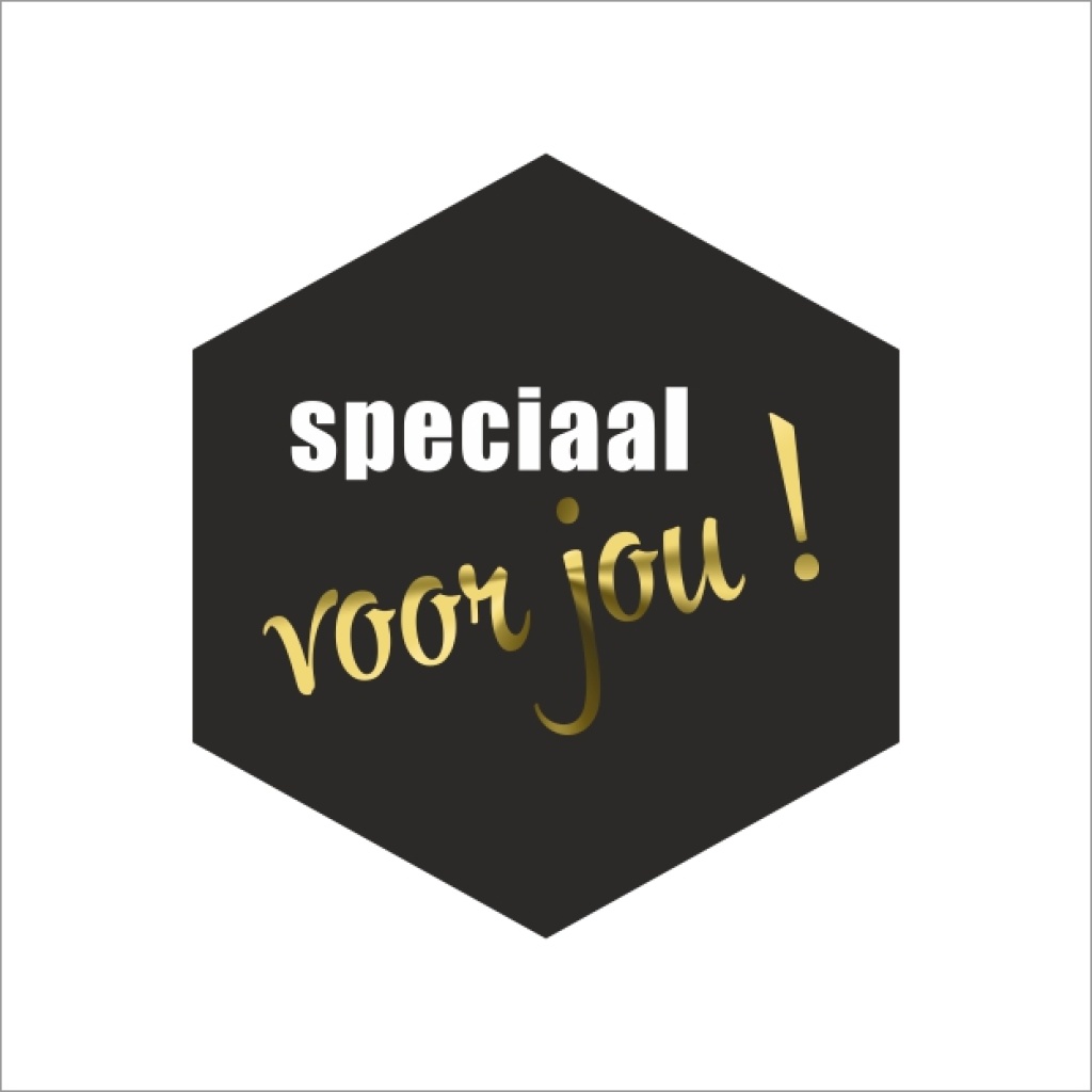 250x - "Speciaal voor jou" - Wensetiketten - Gelegenheidsetiketten - Sluitzegels - Zeshoekig - 39x41mm - Zwart met Goud Metallic en Witte Opdruk - Stickers