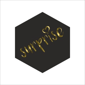 250x - "Surprise" - Wensetiketten - Gelegenheidsetiketten - Sluitzegels - Zeshoekig - 39x41mm - Zwart met Goud Metallic Opdruk - Stickers