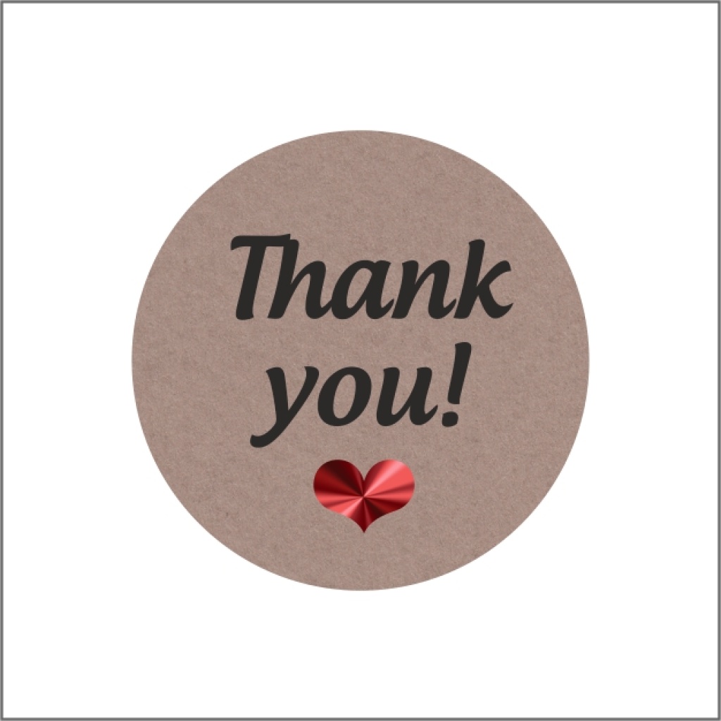 Stickers - Thank You - Rood Metallic Hart - Kraft Etiketten - 35mm - 500 Stuks - Sluitzegels