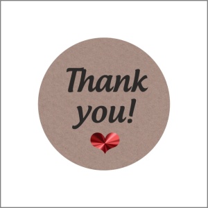 Stickers - Thank You - Rood Metallic Hart - Kraft Etiketten - 35mm - 500 Stuks - Sluitzegels