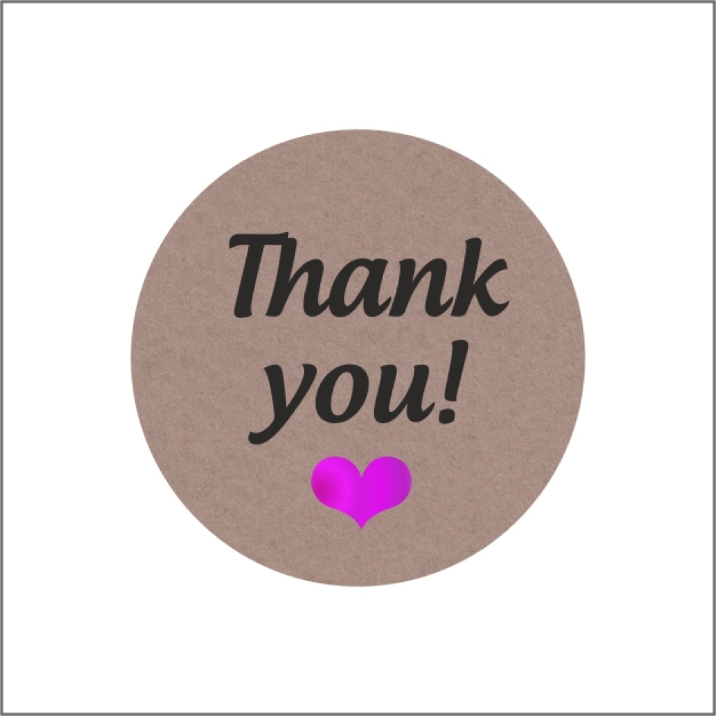 Stickers - Thank You - Pink Metallic Hart - Kraft Etiketten - 35mm - 500 Stuks - Sluitzegels