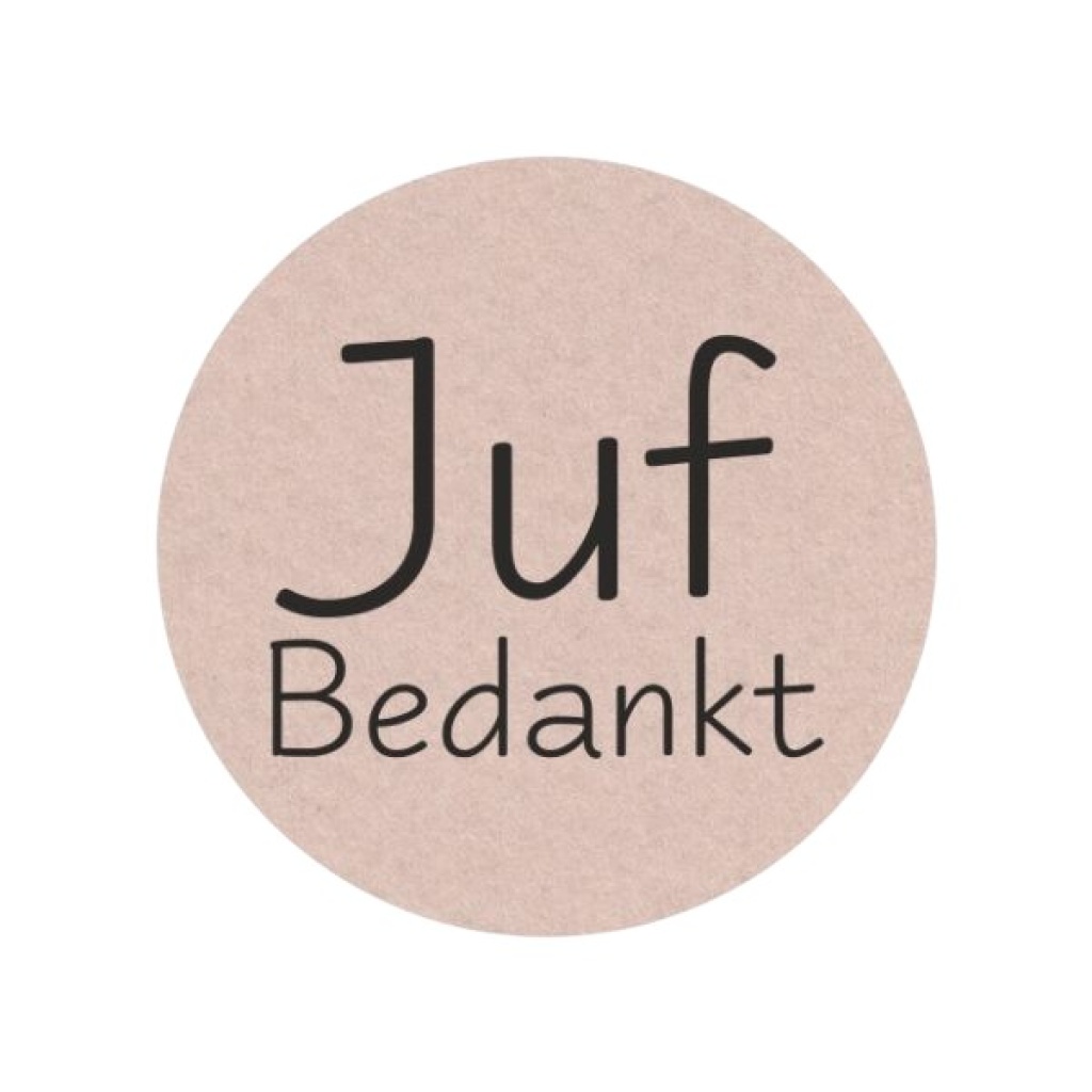 500x - "Juf Bedankt" - Wensetiketten - Sluitzegels - Ø47mm - Zandkleur met Zwarte Opdruk - Stickers