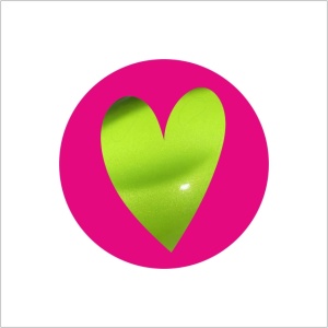 250x – Rond met Hart – 39mm – Pink – Metallic Groen – Gelegenheidsetiketten – Stickers – Wens Etiketten