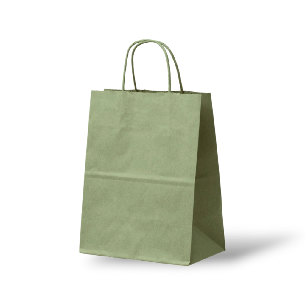 Papieren Tas (M) – Olijf Groen – 50 Stuks - 24x12x31cm