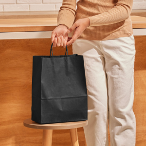 Papieren Tas (M) – Zwart Kraft – 50 Stuks - 24x12x31cm