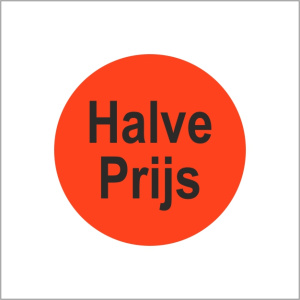 Etiketten – halve prijs – rond 35mm – fluor rood – 500 stuks