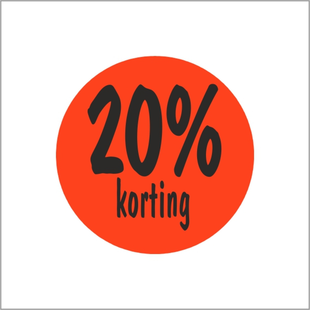 Etiketten – 20% korting – rond 35mm – fluor rood – 500 stuks
