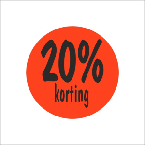 Etiketten – 20% korting – rond 35mm – fluor rood – 500 stuks