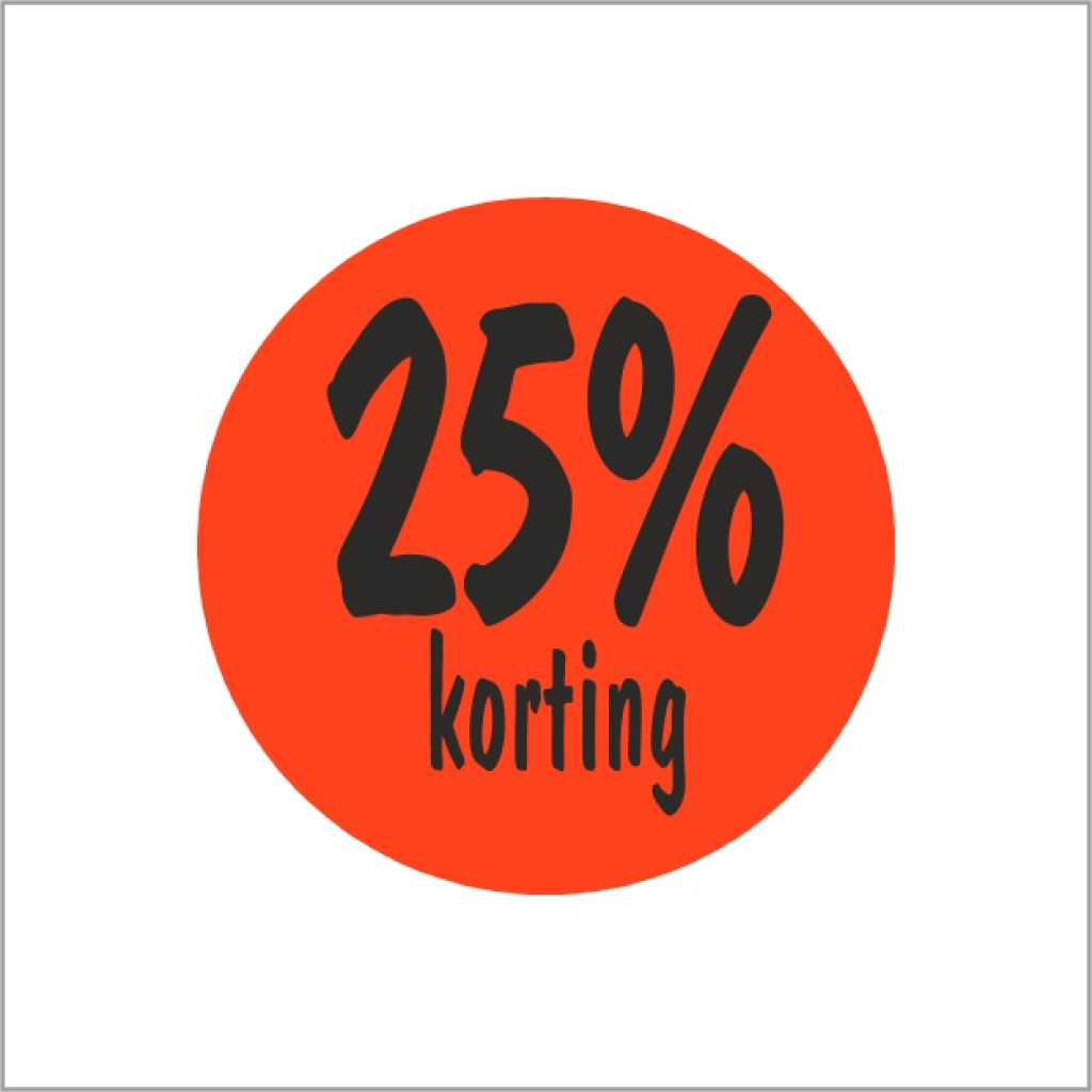 Etiketten – 25% korting – rond 35mm – fluor rood – 500 stuks