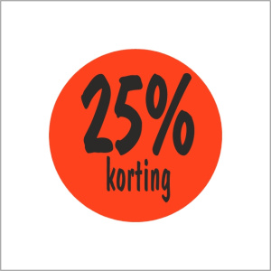 Etiketten – 25% korting – rond 35mm – fluor rood – 500 stuks