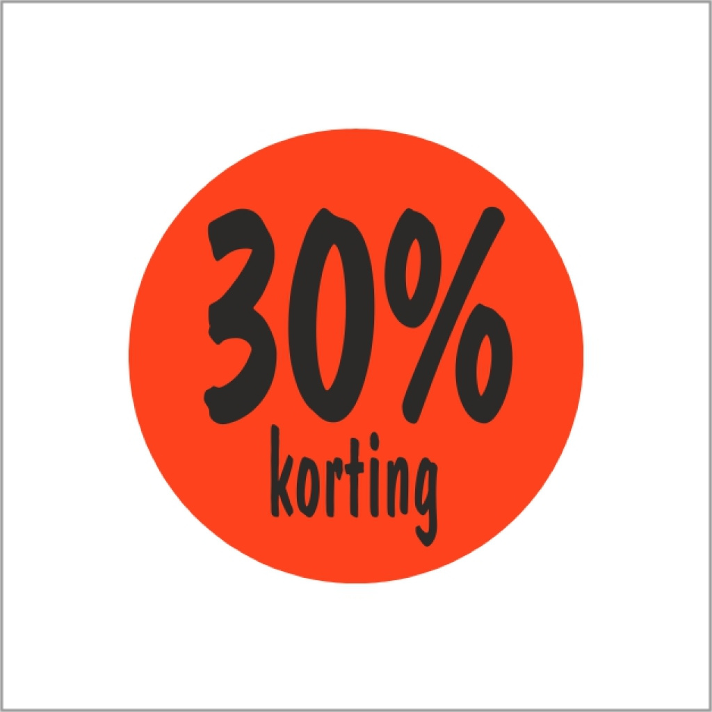 Etiketten – 30% korting – rond 35mm – fluor rood – 500 stuks