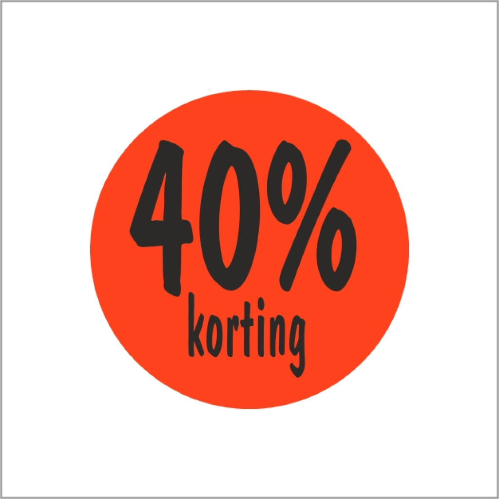 Etiketten – 40% korting – rond 35mm – fluor rood – 500 stuks