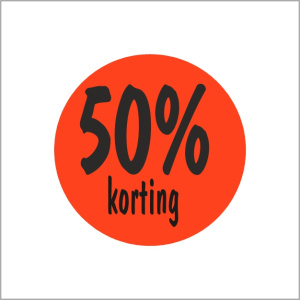Etiketten – 50% korting – rond 35mm – fluor rood – 500 stuks