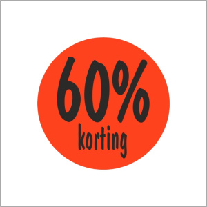 Etiketten – 60% korting – rond 35mm – fluor rood – 500 stuks
