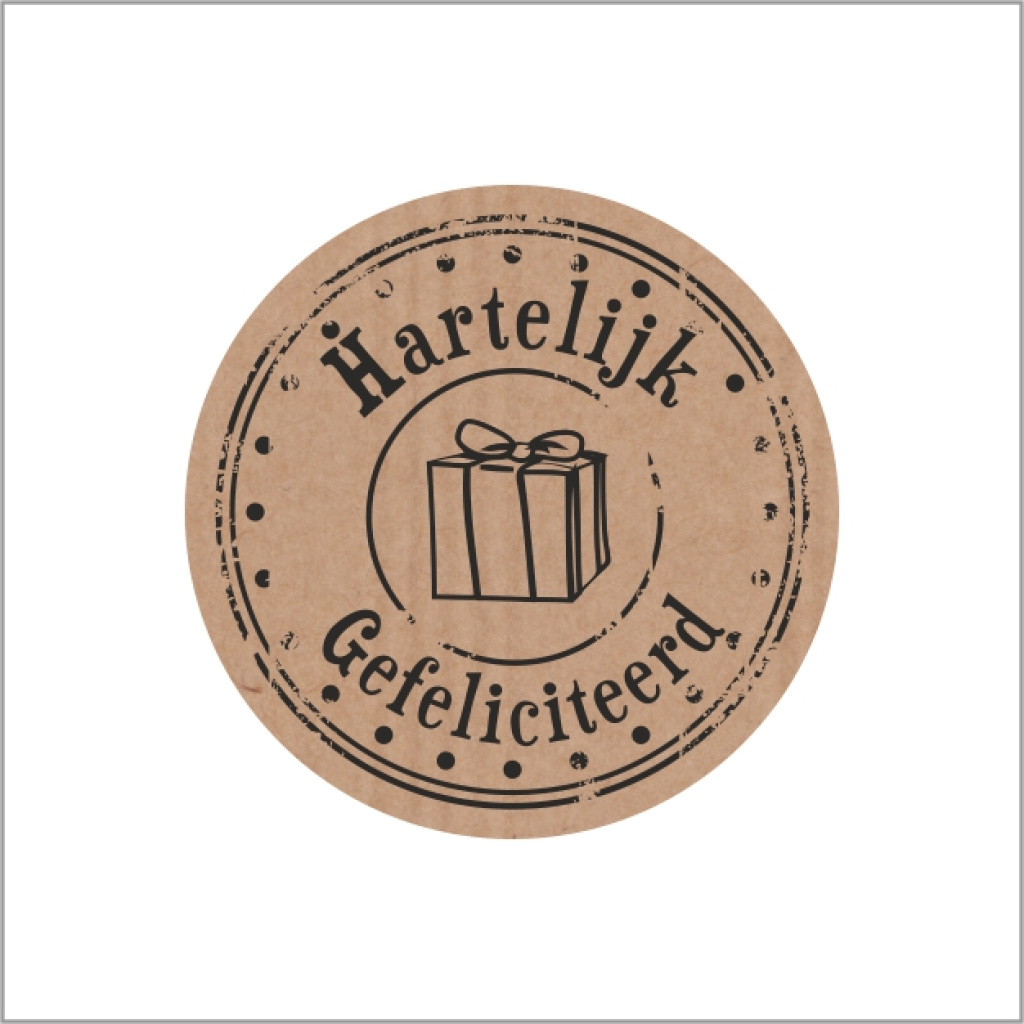 Stickers - Hartelijk Gefeliciteerd - Rond 35mm - Kraft - 500 Stuks - Etiketten - Sluitzegels - Verjaardag - Cadeau Stickers