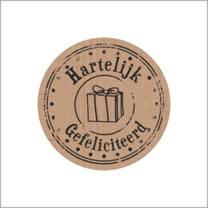 Stickers - Hartelijk Gefeliciteerd - Rond 35mm - Kraft - 500 Stuks - Etiketten - Sluitzegels - Verjaardag - Cadeau Stickers