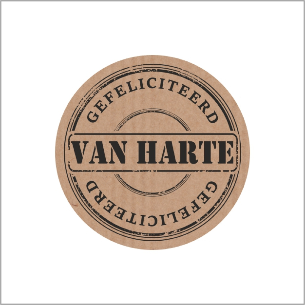 Stickers - Van Harte Gefeliciteerd - Rond 35mm - Kraft - 500 Stuks - Etiketten - Sluitzegels - Feest en Cadeau Stickers