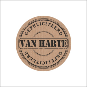 Stickers - Van Harte Gefeliciteerd - Rond 35mm - Kraft - 500 Stuks - Etiketten - Sluitzegels - Feest en Cadeau Stickers