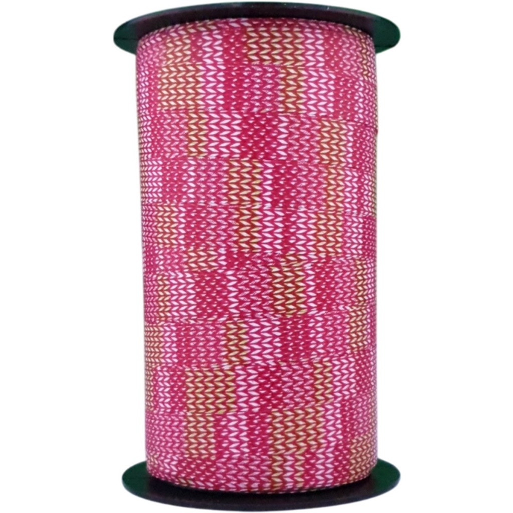 Krullint Fuchsia met Zigzagprint – 10mm x 50m – Cadeaulint voor Inpakken & Decoratie